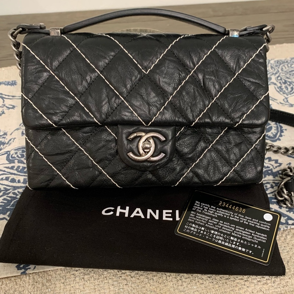 CHANEL Small Implicit Stitched Chevron Flap Bag
